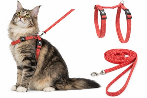 katzengeschirr - große Katze Elza Koralle - 22-32cm - 35-56cm - Leine 120cm - Nylon verstellbar - reflektierend - mit karabiner