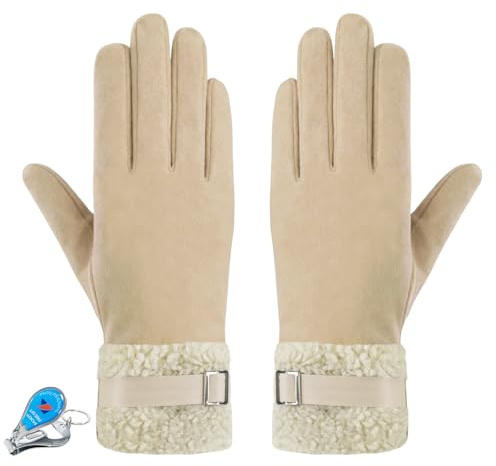 KXF Winter Warm Gloves, Womens Lady Super Soft Touch Screen Gloves Thick Fleece Lined Glove Cold Weather Windproof Outdoor Sports Handwarmers Cycling Running Mittens (Beige-b)