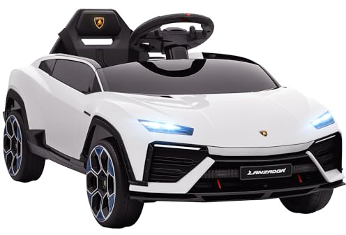 AIYAPLAY Macchina Elettrica per Bambini 3-8 Anni Lamborghini con Porte a Forbice, 12V Auto Elettrica per Bambini con 2 Motori, Sospensioni, Telecomando, MP3, Musica, Rotelle e Maniglia, Bianca