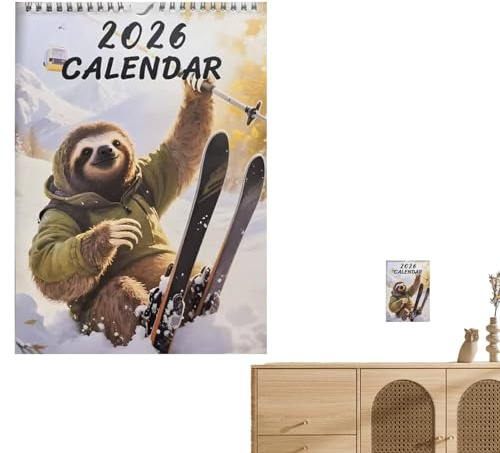 Lesunbak Calendario 2026 | Decoración mensual de animales 2026 | Calendario de pared anual de 12 meses, para agenda diaria, notas, aula, sala de estar, dormitorio, porche, cumpleaños, mujeres y
