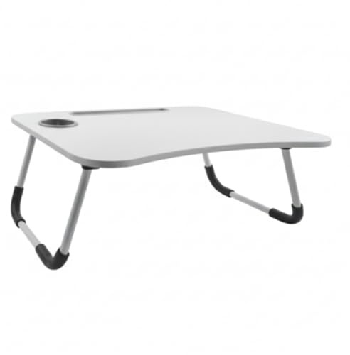 Weida | Mesa Plegable para Cama | Ideal para Libros, Desayuno | Portavasos | Portátil Ergonómico | Patas Plegables con Esponja Antideslizante | 60x40x27 cm (1, Blanco)