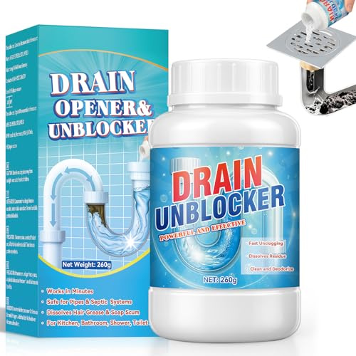 Drain Unblocker, Sink Unblocker, One Shot Drain Cleaner, Fast Removes Clogs, Hair, Grease & Soap Scum, for Pipes Home Use (260g)