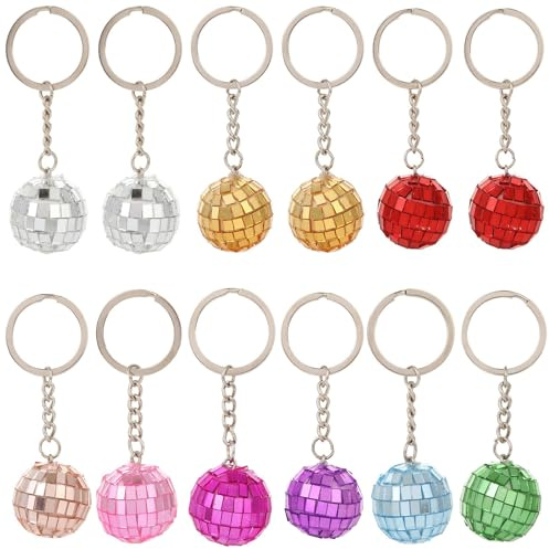 TENGWA Bola Discoteca 12 Piezas Anillas para llaveros Argollas para llaveros 2-4CM Espejo Arandelas Enganche llavero Decoración de discoteca de los años 70 Adecuado para familias, fiestas y regalos