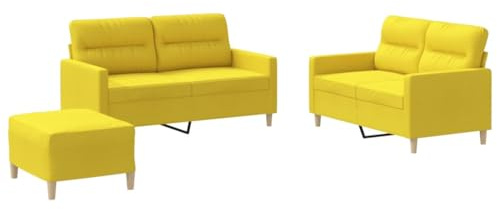 Mhdvray 3-TLG. Sofagarnitur Hellgelb 158 cm Modernes Zweisitz-Sofa aus robustem Stoff und Metallgestell mit Hocker und Kissen für Wohnzimmer kleine Räume