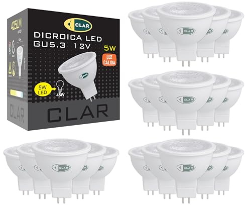 CLAR - Lampadina LED GU5.3, Faretto 12V, Luce Calda 3000K 5W (Pack 20)
