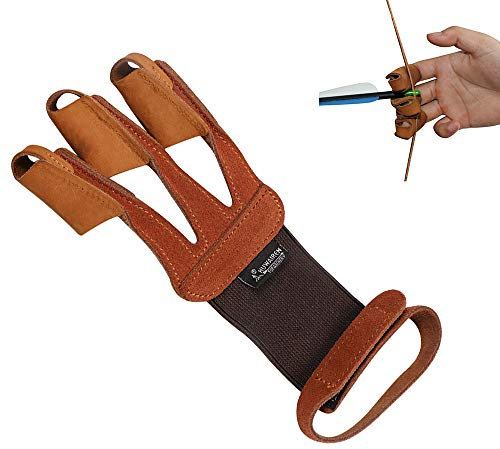 Huntingdoor 3 Finger-Schutz Handschuhe Leder Handschuhe Fingerschutz Bogensport Zubehör Schießhandschuh für Linkshänder und Rechtshänder