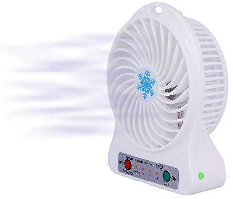 REY Ventilatore USB ricaricabile per computer portatile, computer da tavolo a 3 velocità, silenzioso e pratico, bianco