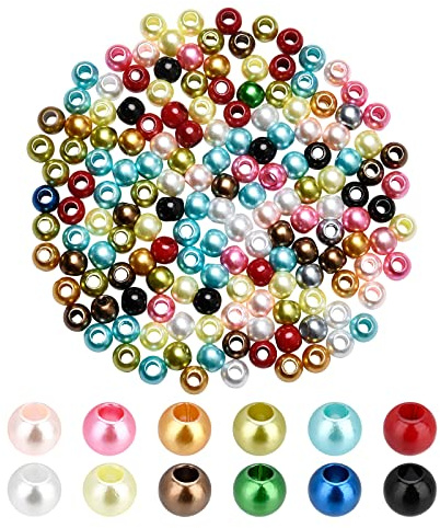 NBEADS 500 g / 780 Stück Elfenbeinfarbene ABS-Kunstperlen, großes Loch Perlen, Leder Kumihimo European Crafts, acryl