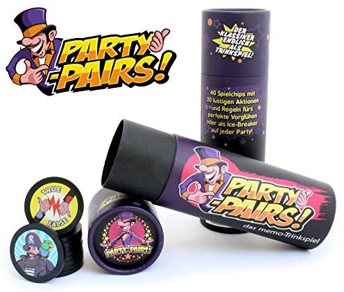 PARTY-PAIRS! das MEMO Trink-Spiel zum Paare Finden, eins der besten Party-Spiele als Geschenkidee zum Geburtstag oder für's Festival