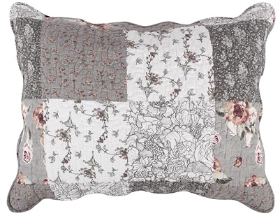 Barefoot Bungalow Giulia Modern Floral Quilted Pillow Sham, Standard, Gray