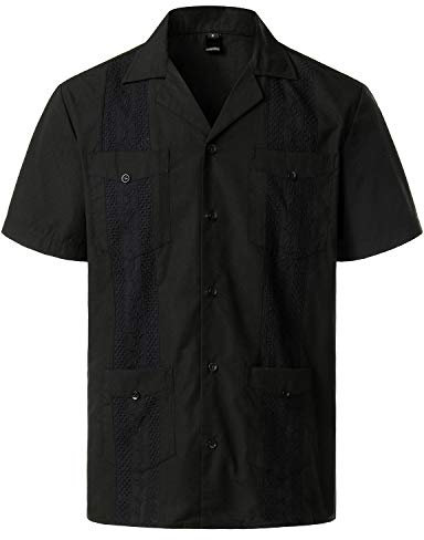 VATPAVE Mens Short Sleeve Button Down Cuban Guayabera Shirts Black XXL