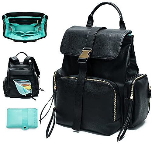 MISS FONG Baby Changing Bag Backpack Leather Nappy Changing Backpack Diaper Bags with Insulated Pockets Baby Bags for Mom and Dad, maternity bag