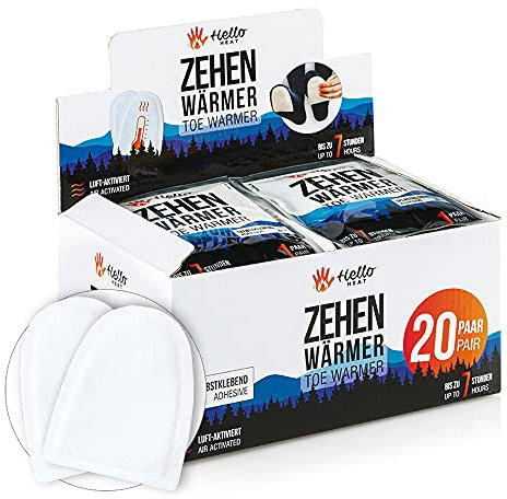 HELLO HEAT -Warmpack- 20 Paar Zehenwärmer I Schuhheizung mit 7 Stunden Wärmedauer I Sofort wärmende Einlegesohle I Fusswärmer für Schuhe, Ski-Schuhe & Snowboard-Boots I Fuß-Pads Wärmekissen