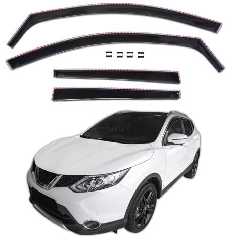 J&J AUTOMOTIVE GD Déflecteurs d'air et de Vent pour Nissan Qashqai J11 2014-2021, Ensemble 4pcs, Teintés, Avant et Arrière, Aérodynamique
