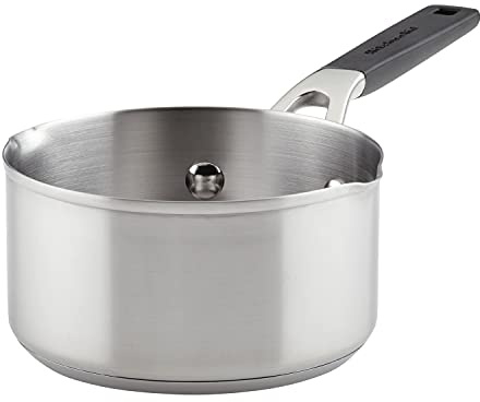 KitchenAid 71018 Stainless Steel Saucepan with Pour Spouts, 1 Quart - Brushed Stainless Steel
