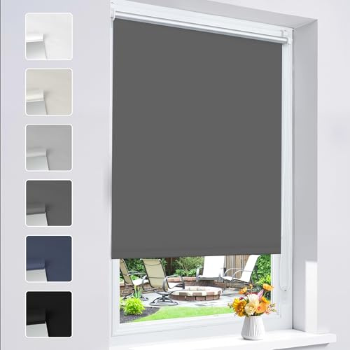 Grandekor Verdunklungsrollo ohne Bohren Dunkelgrau 75 x 130cm(Stoffbreite 75cm) Rollos für Fenster ohne Bohren Verdunkelungsrollo Thermorollo Klemmrollo Fensterrollo verdunkelung Hitzeschutz