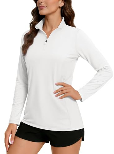 TACVASEN Damen Langarm Uv-Schutz UPF 50+ 1/4 Reißverschluss Langarmshirt Rash-Guard-Shirt