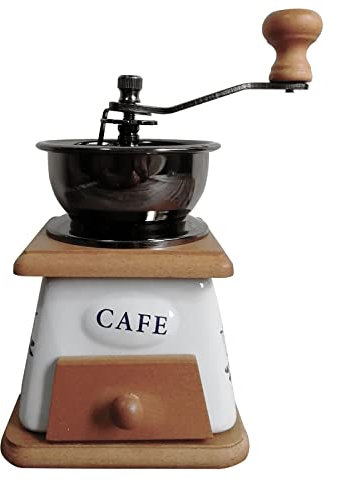 MARMODAY Manuelle Kaffeemühle Holz Vintage Antik Keramik Handkurbel Kaffeemühle mit Retro Stil für Kaffeebohnen, Gewürze, Pfeffer, Getreide