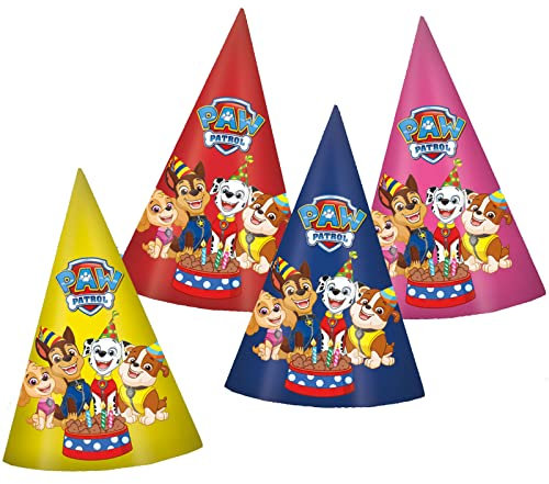 TIB Heyne 6 sombreros de fiesta de Paw Patrol, para cumpleaños infantiles y fiestas temáticas, con goma elástica, decoración para niños, 15 cm
