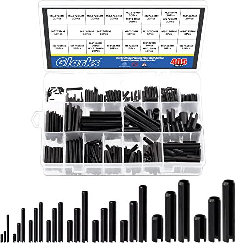 Glarks 405 Stück 27 Größen Rollstift-Sortiment Set M1,5 - M10 Schlitz-Federstifte Split Spring Dowel Hardware Sortiment Kit für Heimwerker Automobilreparatur