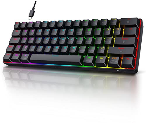 KOORUI Gaming Keyboards, 60% Mechanical Keyboard 26 RGB Backlit Wired UK Layout 61 Keys with Brown Switch Keyboards for Windows MacOS Linux