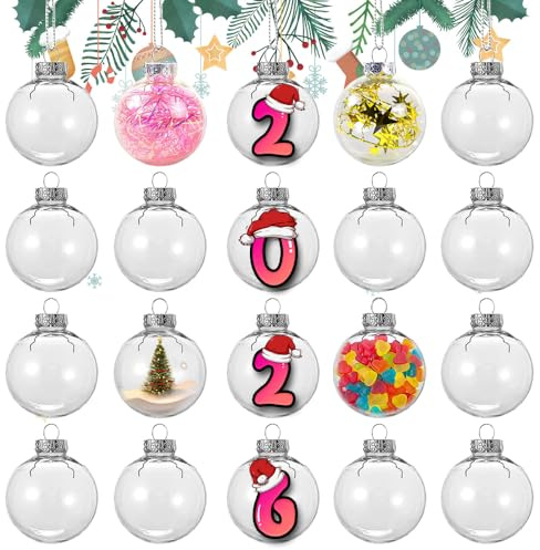 Xlong 20 stycken julgranskulor, klara, 6 cm, fyllbara julgranskulor, gör-det-själv, genomskinliga julgranskulor, julgranskulor för fyllning (6 cm)