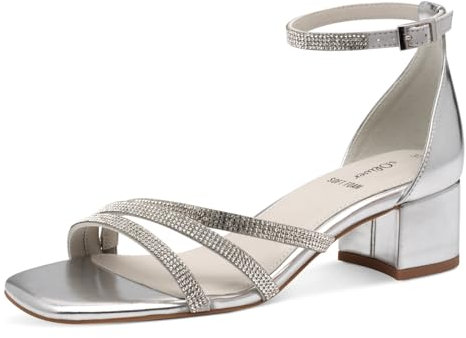 s.Oliver Damen Sandalen mit Absatz mit verstellbarem Riemchen Kleiner Absatz, Silber (Silver), 40 EU