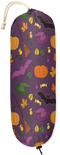 Halloween Pumpkin Candy Bat Plastic Bag Holder Wall Mount Plastic Bag Organizer Grocery Bag Storage Dispenser Washable Large Shopping Bags Carrier ​for Home Kitchen Travelling, 1 Pack