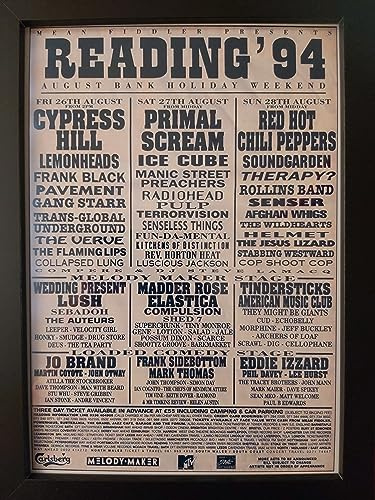 Reading Festival 1994 line-up - Cypress Hill - Primal Scream - Ice Cube - Red Hot Chili Peppers - framed print