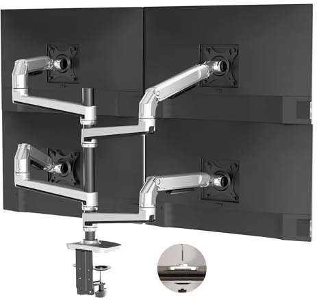 Ergounion Monitor Halterung 4 Monitore für 13-40 Zoll Bildschirm bis 11 Kg, Voll Einstellbare Monitorhalterung mit Höhenverstellbar, Bildschirm Halterung mit 75/100 mm VESA, Silber