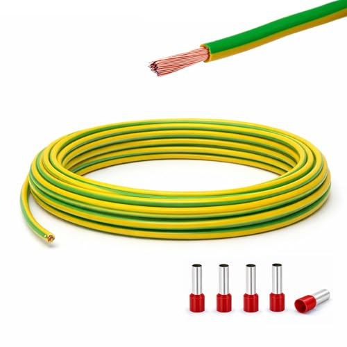 Event-Kabel&more-Set Erdungskabel 10mm² - Grün/Gelb - H07V-K - Erdungsleitung Aderleitung feindrähtig flexibel (5-100m) inkl. 5 Aderendhülsen (50 Meter)
