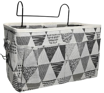 HNJKJEU Bett Organizer Bett Tasche mit Darhthaken Hängetasche Hochbett Aufbewahrungstasche für Buch, Magazin, Handy, Kopfhörer Bett Aufbewahrung (Graues Dreieck)