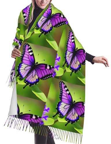 Ogniwo Kaschmir-Schal, Wickelschal, Schal für Damen, Kaschmir-Halstuch, Winterschal, klassisch, warm, Weihnachtsdruck, Schmetterling lila, Einheitsgröße