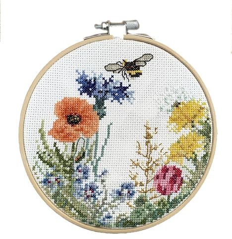 DUTCH STITCH BROTHERS - Wildflowers Counted Cross Stitch 6 Hoop and Pattern Included - Cross Stitching Kits for Adults Advanced and Beginners