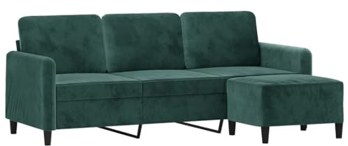 vidaXL Sofá de 3 Plazas con Taburete, Asiento con Respaldo Reposabrazos, Sillón de Relax Descanso Televisión, Sofá para Salón, Terciopelo Verde Oscuro