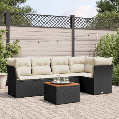 ULUYYUC 6-TLG. Garten-Sofagarnitur, Schlafsofa Gästebett Küchensofa Ecksofa Geeignet für Garten Hinterhof Balkon Außenbereich mit Kissen Schwarz Poly Rattan