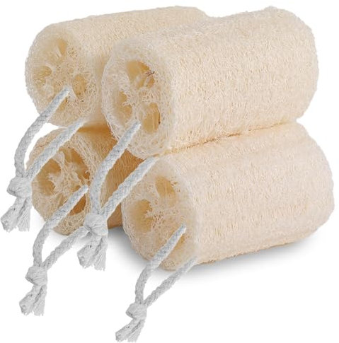 WVacFre 4 er-Pack natürlicher Luffaschwamm, Bio-Luffaschwamm, Bio-Luffa-Schwammbad zum Schrubben in der Dusche und Reinigen in der Küche