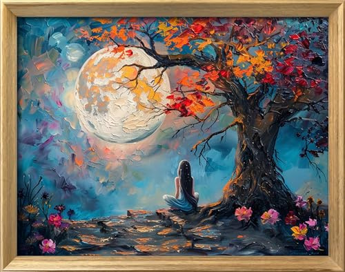 Leczany Kreuzstich-Set zum Selbermachen: komplettes Sortiment an vorgedruckten Startersets für Anfänger – Mädchen unter dem Baum 52x40cm