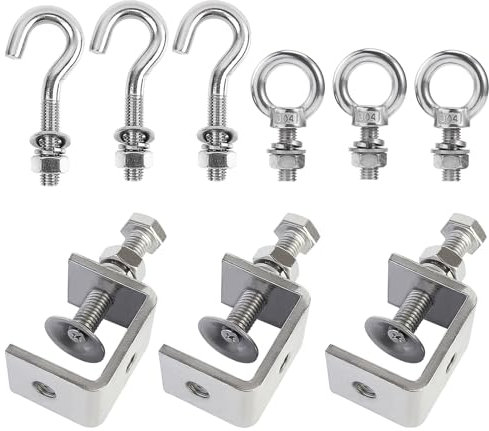 JVHLOV 3Pcs 304 Stainless Steel C Clamp Tiger Clamp, with Stainless Steel Hooks and Eye Screws, for Mounting G-Clamps Heavy Duty Woodworking Welding U Clamps Wood Clamps