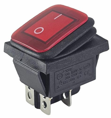 Wasserdichte Wippschalter rot 4 Pin EIN-AUS 250V 16A 2-poliger Einbau-Wippschalter mit Beleuchtung und 6,3 mm Flachsteckanschlüssen