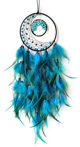 Donko Blue Dream Catcher Wall Decor Crystal Tree of Life Dream Catchers Handmade Feather Dreamcatcher Wall Hanging Ornament for Bedroom Living Room Home Decor