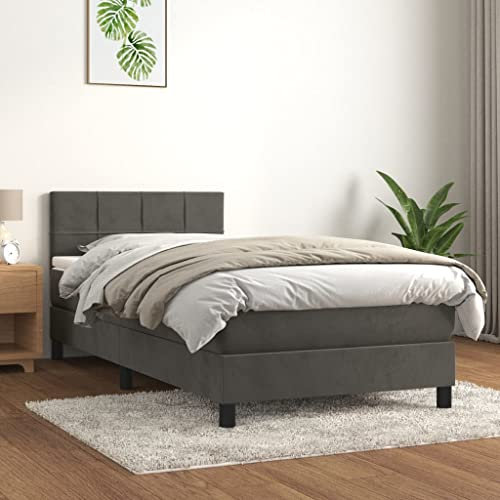 THOYTOUI Boxspringbett, Betten Seniorenbett Bett Bettsystem Geeignet für Gästezimmer Schlafzimmer Hotel Wohnungen mit Matratze Dunkelgrau 90x190 cm Samt