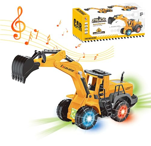 LioMaxi Escavatore Giocattolo,camminare automatico con suono e luce veicoli da cantiere,Camion da Cantiere Scavatrice,Giocattolo di Sabbia da Miniera,con luci e musica multipla,per bambini 3-7anni