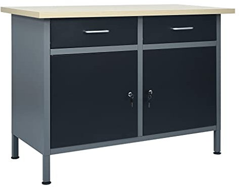 Faroom Banco de Trabajo con Cajones y Armario con Llave, Mesa de Trabajo, Banco de Trabajo Taller, Mesa de Soldadura, Banco de Carpintero, Banco Herramientas 120 x 60 x 74 cm