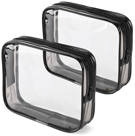 NEWOMEVA Kleine transparente Make-up-Taschen mit Reißverschluss, für Reisen, schwarz, Kulturbeutel mit Reißverschluss, Unisex, für Damen und Herren, Geldbörse, 2 Stück, Schwarz, Kleine transparente