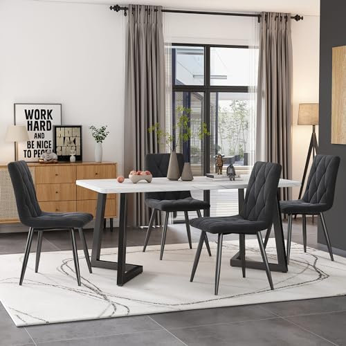 YCYDHDM Esstisch mit 4 Stühlen Set, Esstisch Set mit Essstuhl aus Samt, Küchentisch-Set für 4 Personen, Essgruppe für Küche Esszimmer und Wohnzimmer, MDF Tischplatte, Grau Stühlen