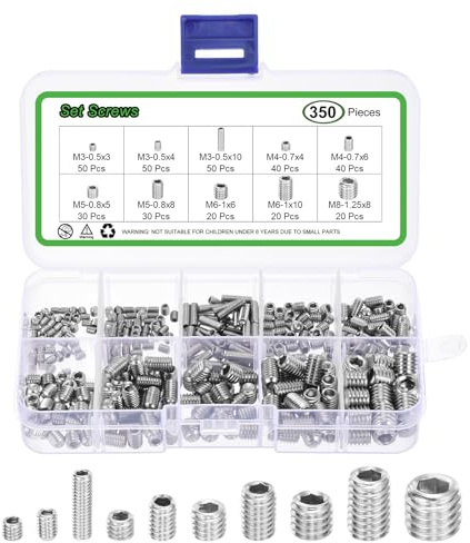 sourcing map Innensechskant-Gewindestift-Sortiment-Set, 350 Stück, M3/M4/M5/M6/M8, 304 Edelstahl, Innensechskant-Schraubensortiment mit Tellerkopfschrauben für Türgriffe, Wasserhahn