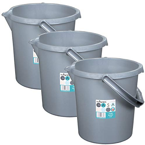 3X Eimer mit Ausguss Henkel 5L grau Putzeimer Küche Bad Camping Kunststoff