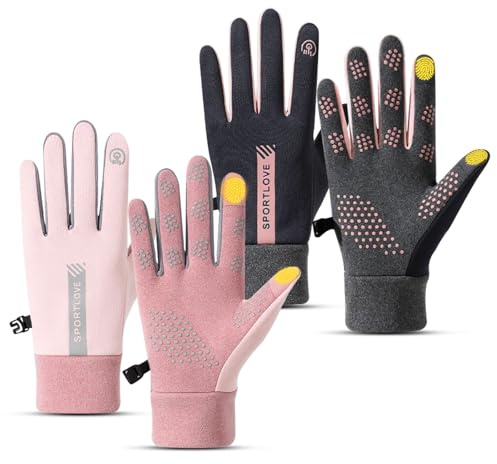 2 Pairs Winter Thin Thermal Gloves Waterproof Finger Touch Screen Non-Slip Cold Resistant Gloves Windproof Warm Winter Running Gloves for Womens Outdoor Sports,Cycling,Driving,Hiking