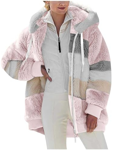 Fleecejacke Damen Winterjacke mit Taschen Hoodie Sweatjacke Einfarbig Strickjacke Kapuzenjacke Warm Wintermantel Teddy Fleece Jacke Oberteile Fellmantel Freizeit Outwear Reißverschluss Mantel Rosa S